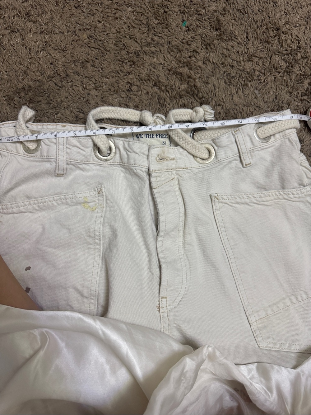 Freepeople Cream Workwear Painter barrel jeans with Patch and paint Details - Picture 3 of 3